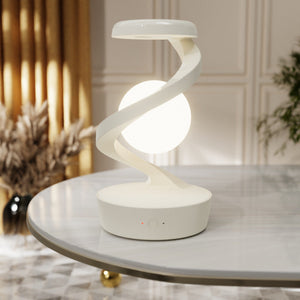 White 360 Rotating Floating Night Light Wireless Charging Table Lamp | 7 Color Rgb Atmosphere Usb Rechargeable For Bedro