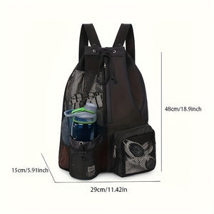 Black Mesh Drawstring Swim Backpack With Wet Pocket Lightweight Beach Gym Outdoor Sports Bag 245G