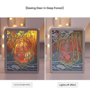 Deer In The Deep Forest 3D Paper Carving Night Light Usb Or Battery Powered Decorative Bedside Lamp | Atmosphere Bedroom