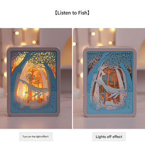 Listening To Fish Style 3D Paper Carving Night Light Usb Or Battery Powered Decorative Bedside Lamp | Atmosphere For Bed