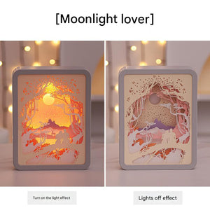 Moonlight Lovers 3D Paper Carving Night Light Usb Or Battery Powered Decorative Bedside Lamp | Atmosphere For Bedroom Cr