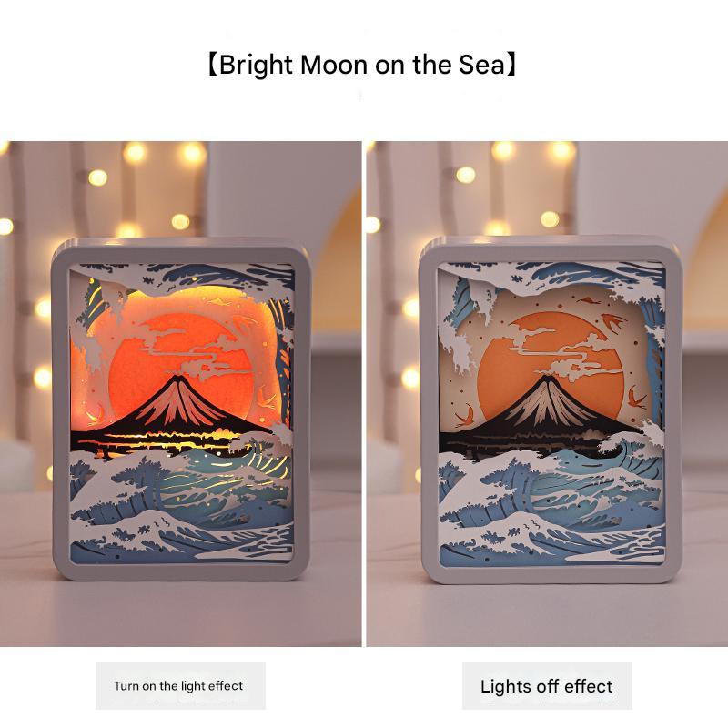 Moon Over The Sea 3D Paper Carving Night Light Usb Or Battery Powered Decorative Bedside Lamp | Atmosphere For Bedroom C