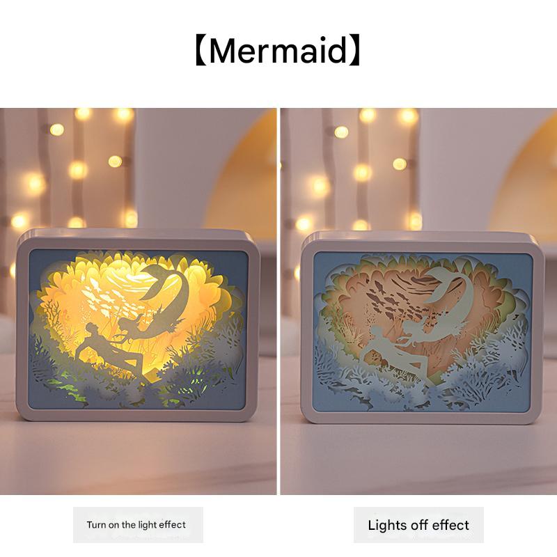 Mermaid 3D Paper Carving Night Light Usb Or Battery Powered Decorative Bedside Lamp | Atmosphere For Bedroom Creative St