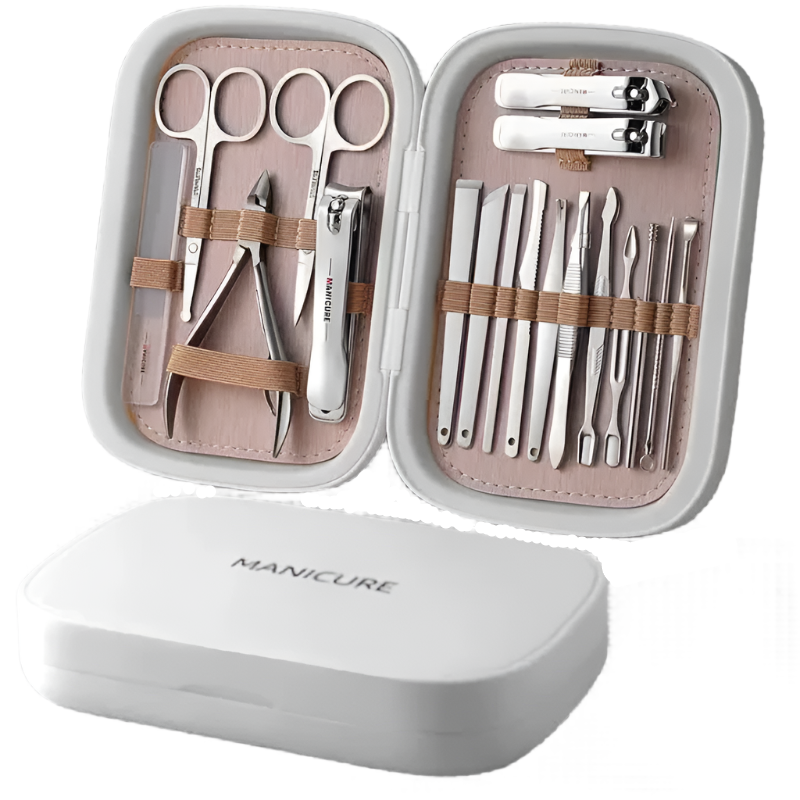 White 18 Piece Manicure And Pedicure Set Stainless Steel Nail Clipper Kit | Professional Care Grooming Tools Compact Por