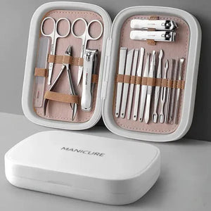 White 18 Piece Manicure And Pedicure Set Stainless Steel Nail Clipper Kit | Professional Care Grooming Tools Compact Por