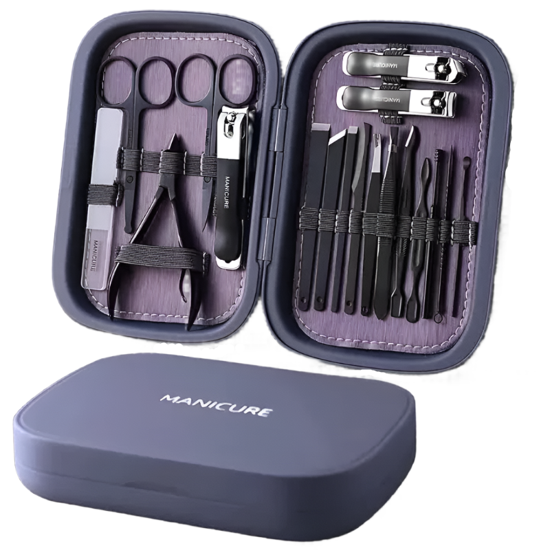 Purple 18 Piece Manicure And Pedicure Set Stainless Steel Nail Clipper Kit | Professional Care Grooming Tools Compact Po