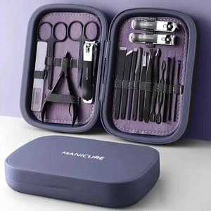 Purple 18 Piece Manicure And Pedicure Set Stainless Steel Nail Clipper Kit | Professional Care Grooming Tools Compact Po