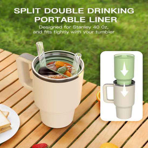 Bule 40Oz Silicone Dual Chamber Cup Separator Food Grade Drink Divider Cold Mug With Separate Compartments Bpa Free Line