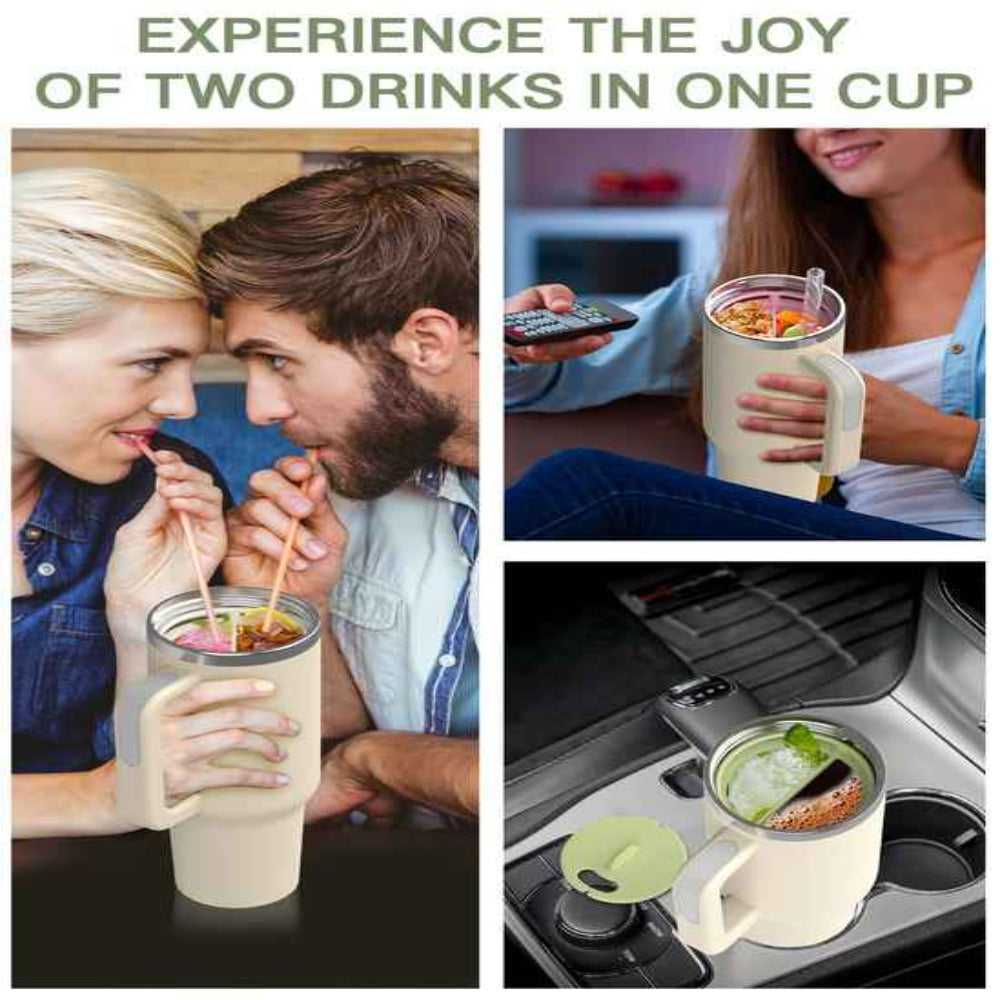 Bule 40Oz Silicone Dual Chamber Cup Separator Food Grade Drink Divider Cold Mug With Separate Compartments Bpa Free Line