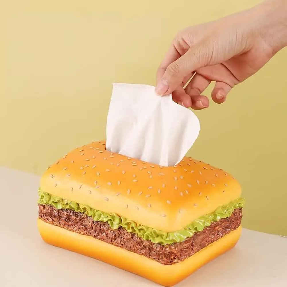 Elosung Square Creative Burger Tissue Box Fun American Style Cartoon Paper Towel Holder For Home Decor And Gifts