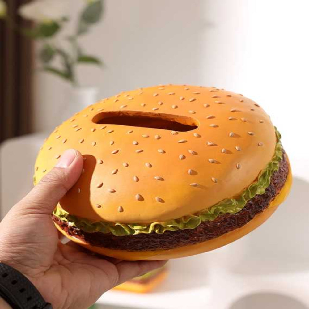 Elosung Square Creative Burger Tissue Box Fun American Style Cartoon Paper Towel Holder For Home Decor And Gifts