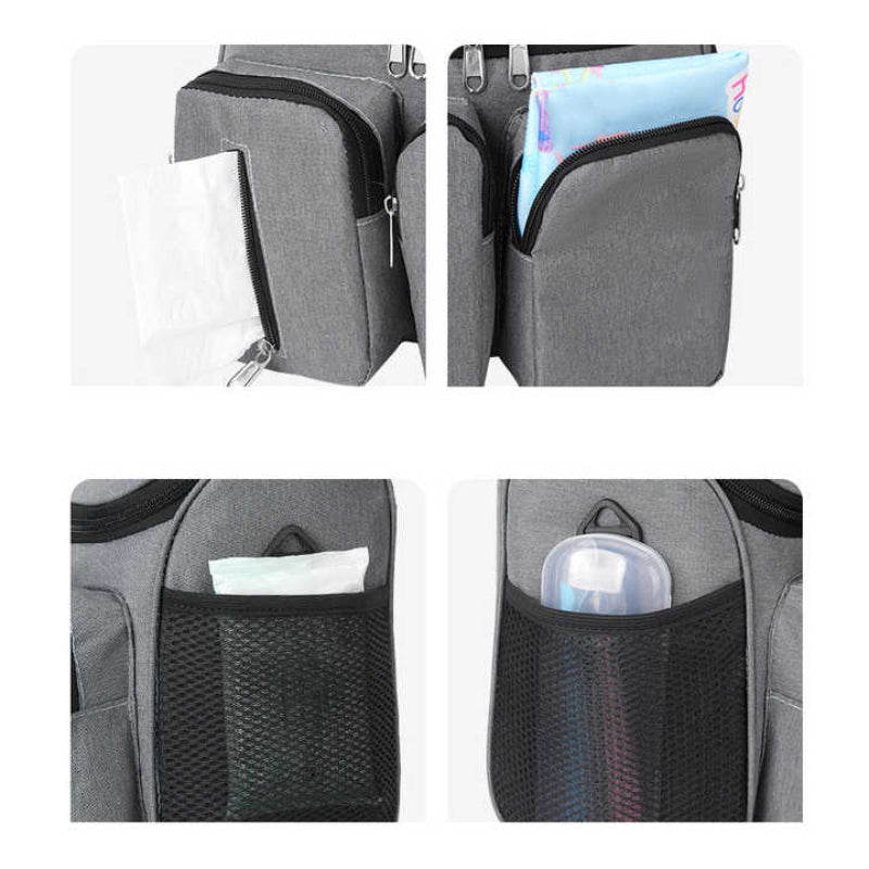 Grey Portable Baby Stroller Organizer Bag Multi Purpose Diaper Storage For Moms Lightweight And Travel Friendly