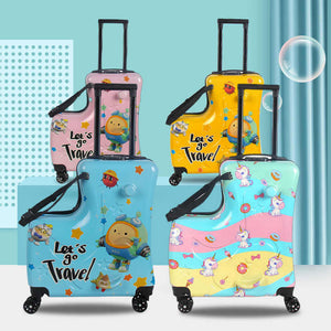 Colorful Kids Ride On Luggage A 20 Inch Cartoon Travel Suitcase With Footrest Durable Rolling Carry For Children