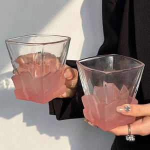 4 Pcs Pink Frosted Ice Cube Glass Creative Whiskey Premium Textured Tumbler 300Ml Capacity For Home Bars