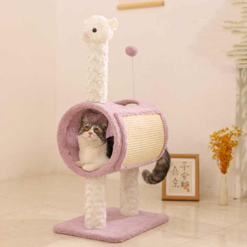 Purple Llama Themed Cat Tree With Tunnel A Multi Functional Scratching Post And Playhouse