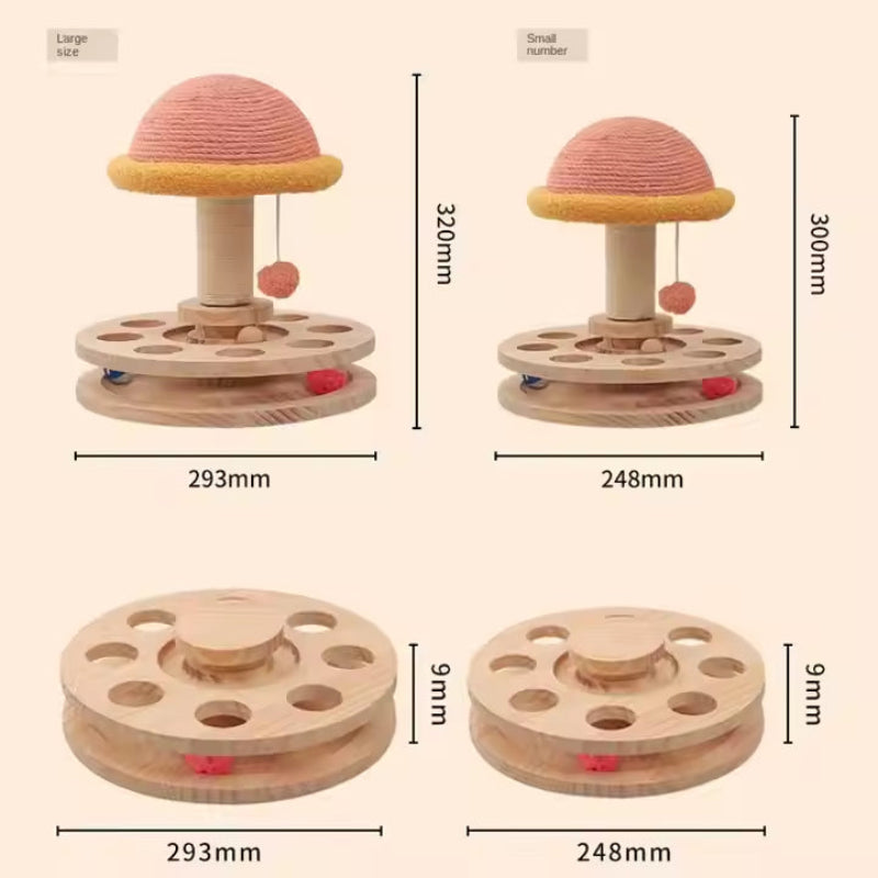 Large Pink Interactive Cat Scratching Post With Ball Track Fun Mushroom Shaped Toy For Play And Entertainment