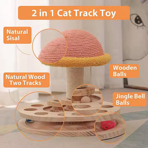 Large Pink Interactive Cat Scratching Post With Ball Track Fun Mushroom Shaped Toy For Play And Entertainment