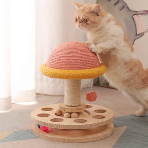 Large Pink Interactive Cat Scratching Post With Ball Track Fun Mushroom Shaped Toy For Play And Entertainment