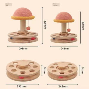 Small Pink Interactive Cat Scratching Post With Ball Track Fun Mushroom Shaped Toy For Play And Entertainment