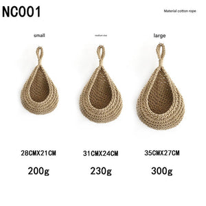 Khaki 3 Piece Wall Mounted Cotton Rope Storage Baskets Large Medium And Small Hand Woven Fruit/Vegetable/Storage Nets (L