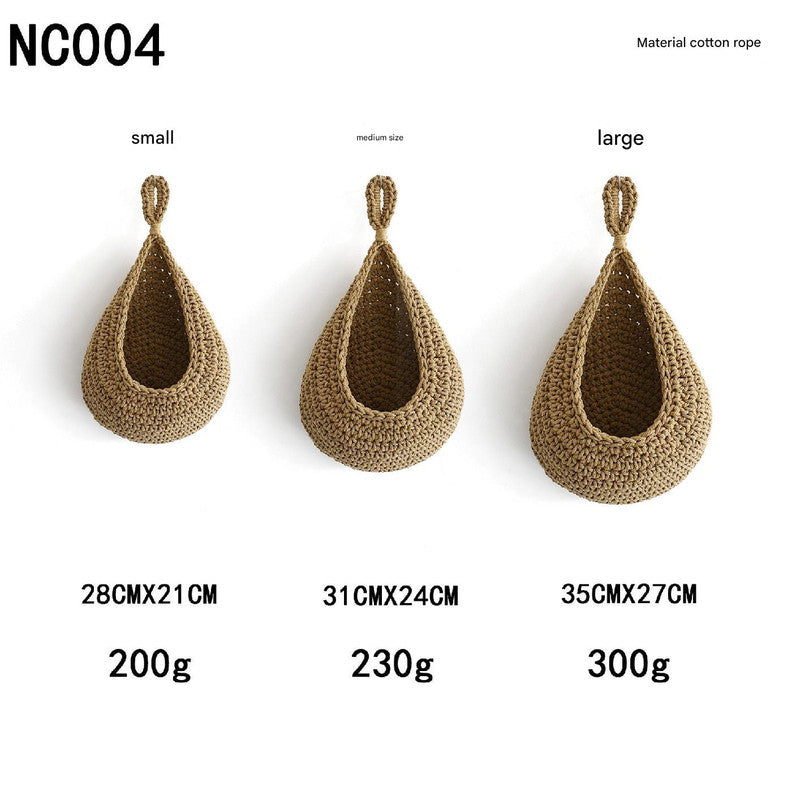 Khaki 3 Piece Wall Mounted Cotton Rope Storage Baskets Large Medium And Small Hand Woven Fruit/Vegetable/Storage Nets (L