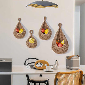 Khaki 3 Piece Wall Mounted Cotton Rope Storage Baskets Large Medium And Small Hand Woven Fruit/Vegetable/Storage Nets (L