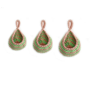 Green And Pink 3 Piece Wall Mounted Cotton Rope Storage Baskets Large Medium Small Hand Woven Fruit/Vegetable/Storage Ne