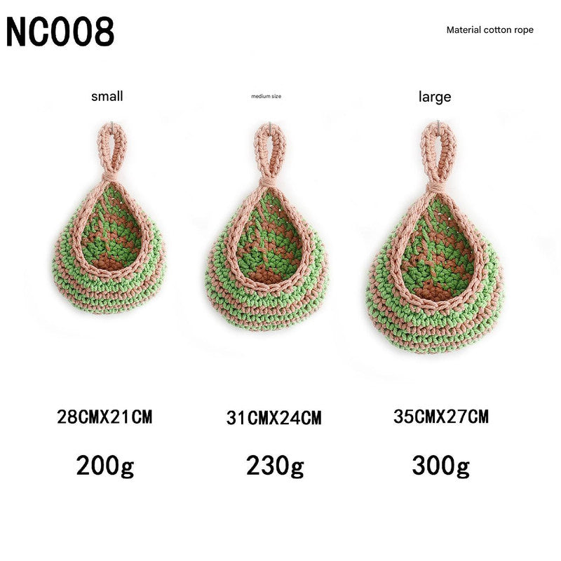 Green And Pink 3 Piece Wall Mounted Cotton Rope Storage Baskets Large Medium Small Hand Woven Fruit/Vegetable/Storage Ne