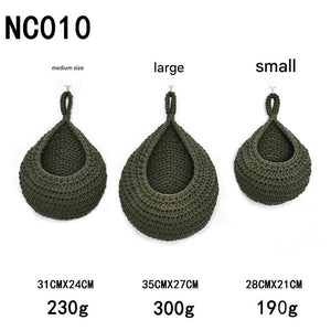 Green 3 Piece Wall Mounted Cotton Rope Storage Baskets Large Medium And Small Hand Woven Fruit/Vegetable/Storage Nets (L