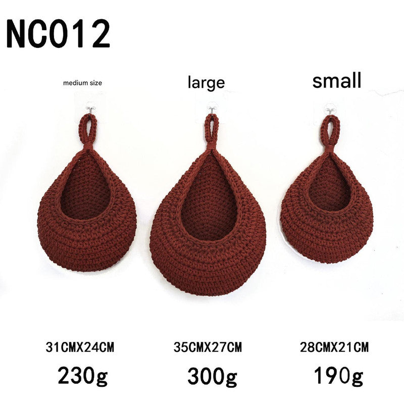 Red 3 Piece Wall Mounted Cotton Rope Storage Baskets A Large Medium And Small Hand Woven Fruit/Vegetable/Storage Nets (L