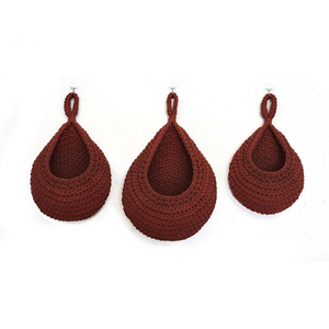 Red 3 Piece Wall Mounted Cotton Rope Storage Baskets A Large Medium And Small Hand Woven Fruit/Vegetable/Storage Nets (L