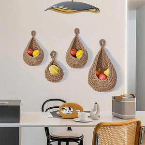 Red 3 Piece Wall Mounted Cotton Rope Storage Baskets A Large Medium And Small Hand Woven Fruit/Vegetable/Storage Nets (L