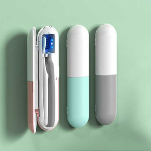 1 Piece Cyan Portable Uv Toothbrush Sterilizer Rechargeable Travel Case With Disinfection Compact And Lightweight Easy C