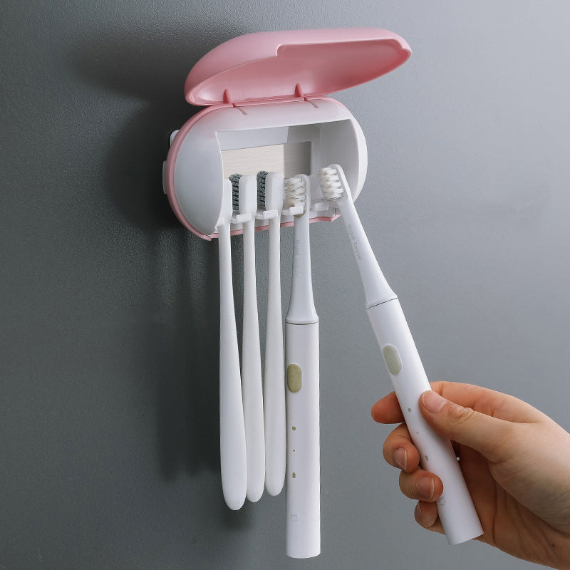 Pink Wall Mounted Toothbrush Sterilizer With Uv C Disinfection And Drying Usb Rechargeable Family 5 Brush Holder Abs Mat