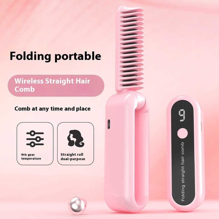 Pink Portable Foldable Cordless Hair Straightener With Ionic Technology Compact Travel Design And Quick Easy Usb Chargin