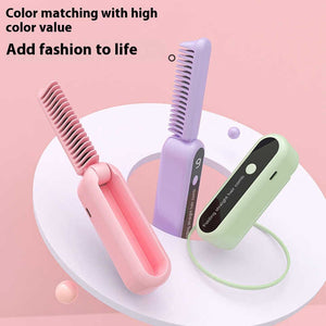 Pink Portable Foldable Cordless Hair Straightener With Ionic Technology Compact Travel Design And Quick Easy Usb Chargin