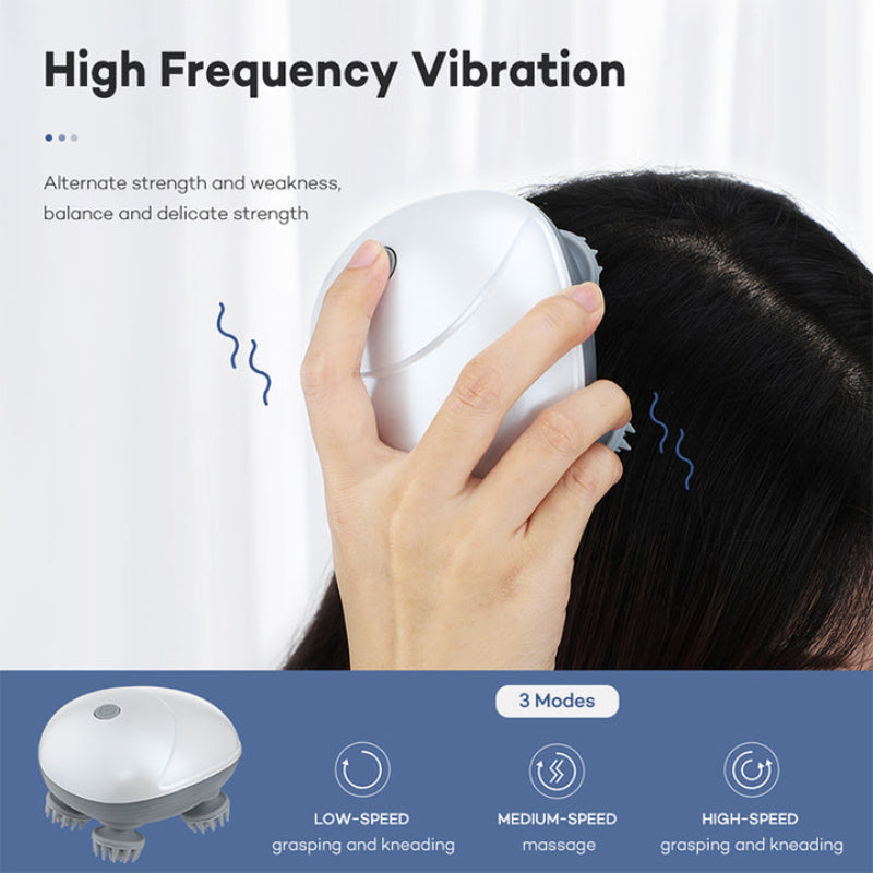 Silver Mini Electric Head Massager Portable 3D Device Waterproof Multifunctional Relaxation & Pet Care Rechargeable 6 Te