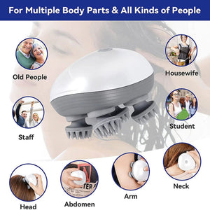 Silver Mini Electric Head Massager Portable 3D Device Waterproof Multifunctional Relaxation & Pet Care Rechargeable 6 Te