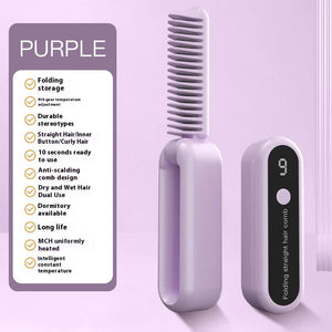 Purple Portable Foldable Cordless Hair Straightener With Ionic Technology Compact Travel Design And Quick Easy Usb Charg