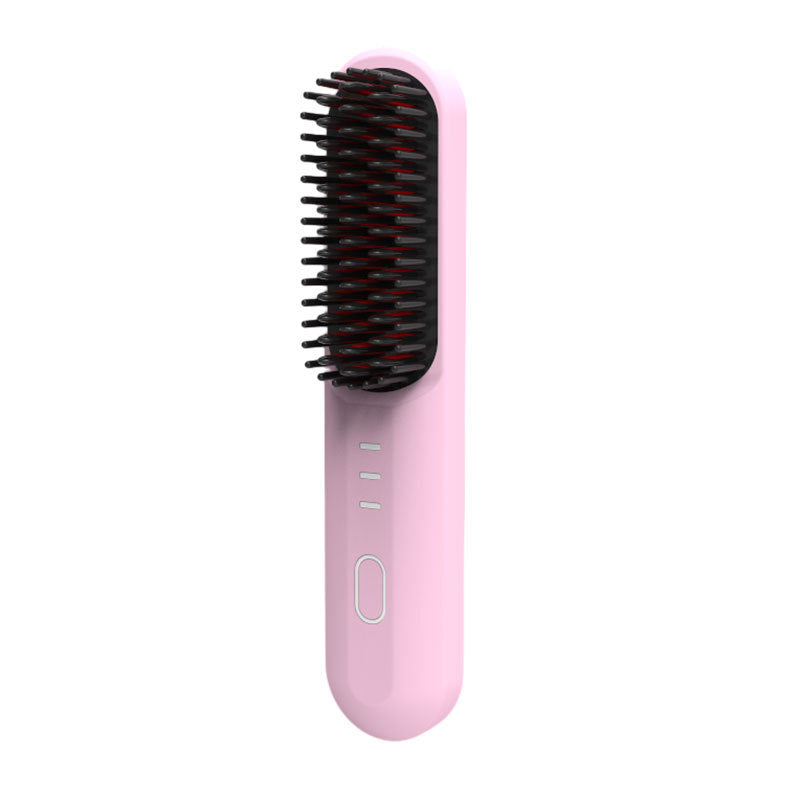 Pink Wireless Hair Straightening Brush Portable 2 In 1 Styling Tool With Usb Charging Ceramic Heat Technology And Compac