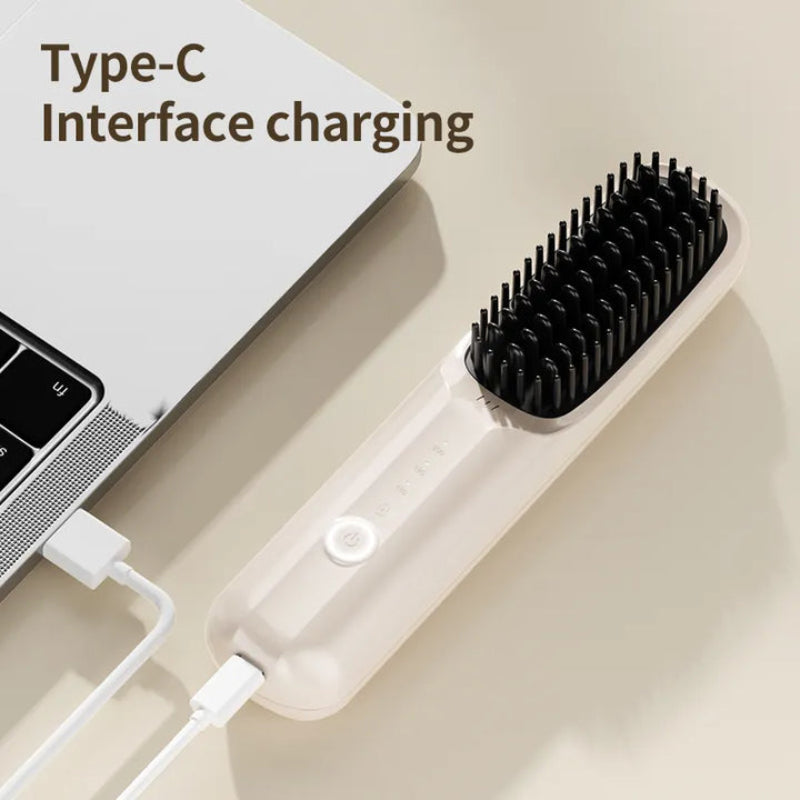 Pink Wireless Hair Straightening Brush Portable 2 In 1 Styling Tool With Usb Charging Ceramic Heat Technology And Compac