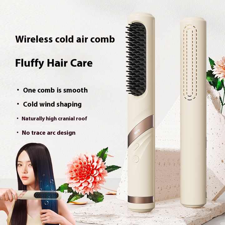 Purple Portable Usb Rechargeable Cold Wind Ionic Hair Straightening Brush Multi Functional Straightener And Curler Light