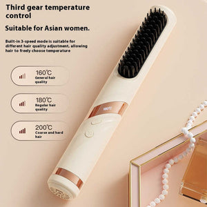 Purple Portable Usb Rechargeable Cold Wind Ionic Hair Straightening Brush Multi Functional Straightener And Curler Light