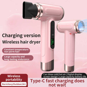 White Wireless Hair Dryer With Cold & Hot Air Portable Large Capacity Rechargeable Ionic Fast Drying Lightweight And Com