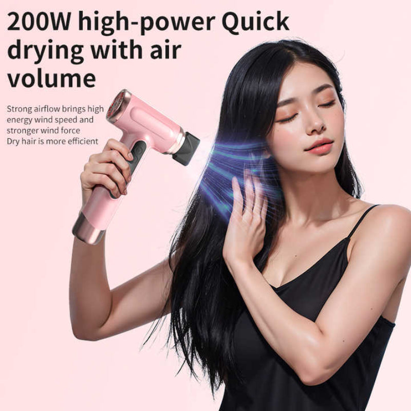 White Wireless Hair Dryer With Cold & Hot Air Portable Large Capacity Rechargeable Ionic Fast Drying Lightweight And Com