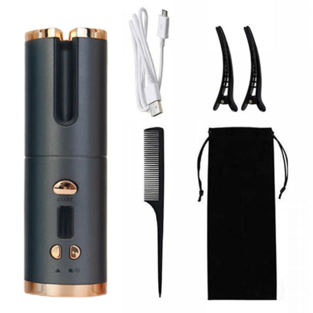 Black Automatic Hair Curler Usb Rechargeable Safe And Portable Curling Iron For Quick Styling Anti Scald Design Compact