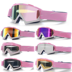 Progressive Pink + Imitation Red Lenses Outdoor Protective Motorcycle Goggles Windproof Dustproof Skiing And Cycling Eye