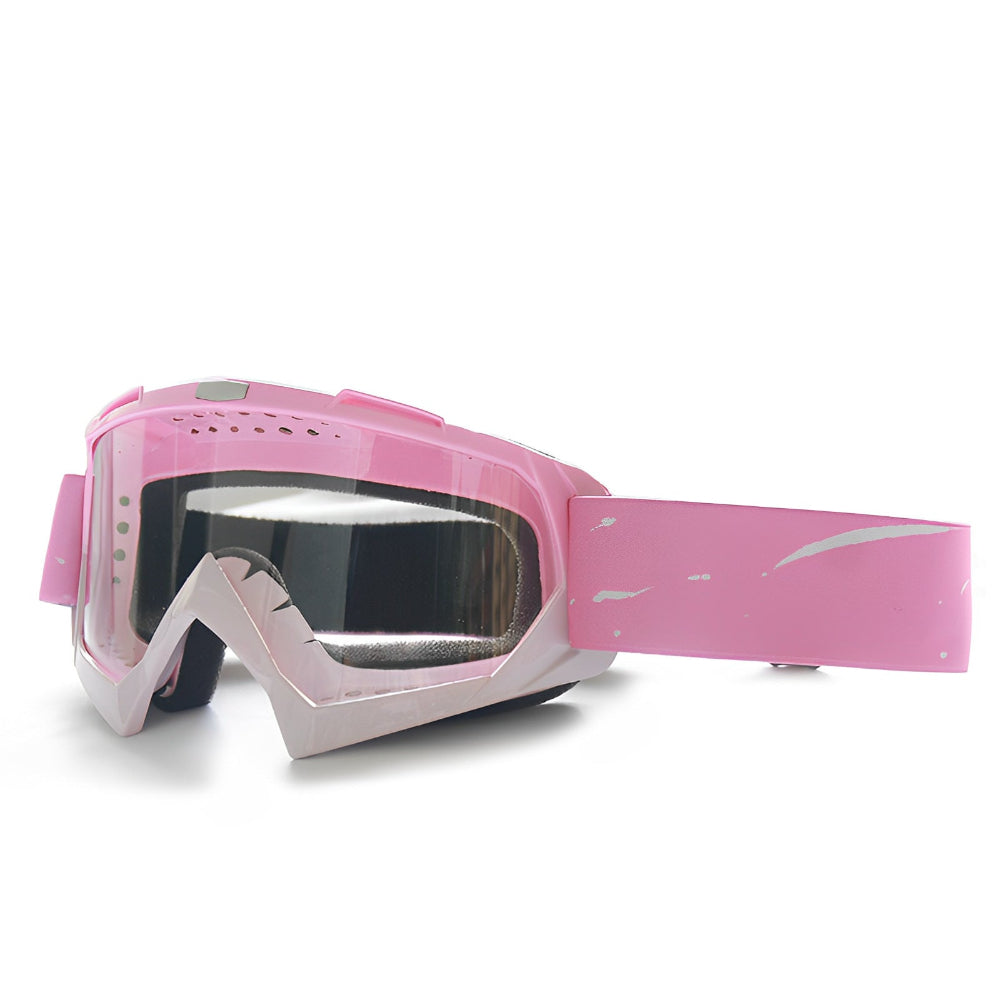 Progressive Pink + Transparent Lenses Outdoor Protective Motorcycle Goggles Windproof Dustproof Skiing And Cycling Eyewe