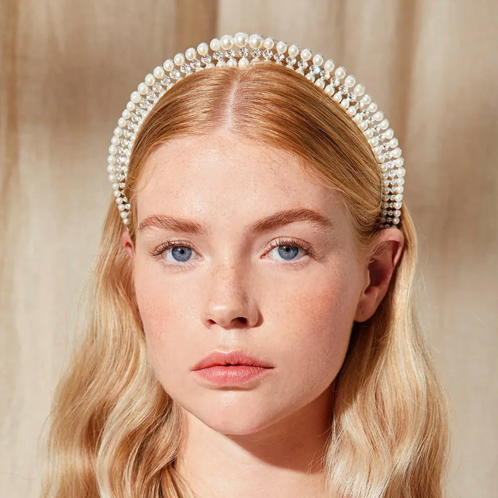 Silver Elegant Faux Pearl Bridal Headband Multi Layer Vintage Princess Tiara For Weddings And Formal Occasions Lightweig