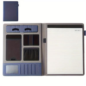 Blue A4 Leather Multi Functional Business Document Folder With Card Slots Contract File Organiser